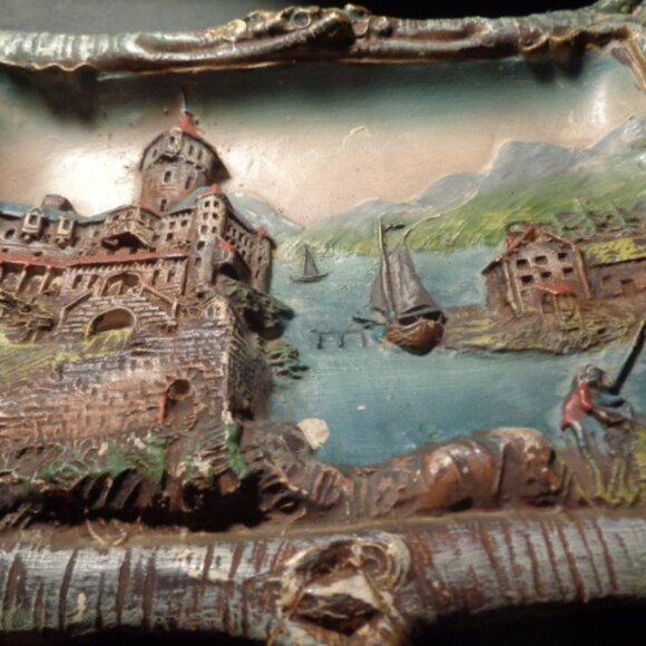 Antique Plaster Cast Wall Plaque, Hand Painted, 6.5 x 7" 1940's Era - Picture 3 of 5